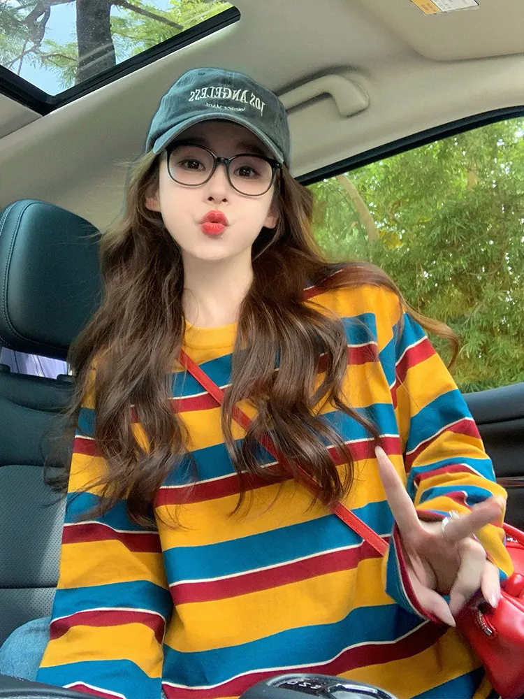 Wallpaper - Women Color Block Striped Long Sleeve