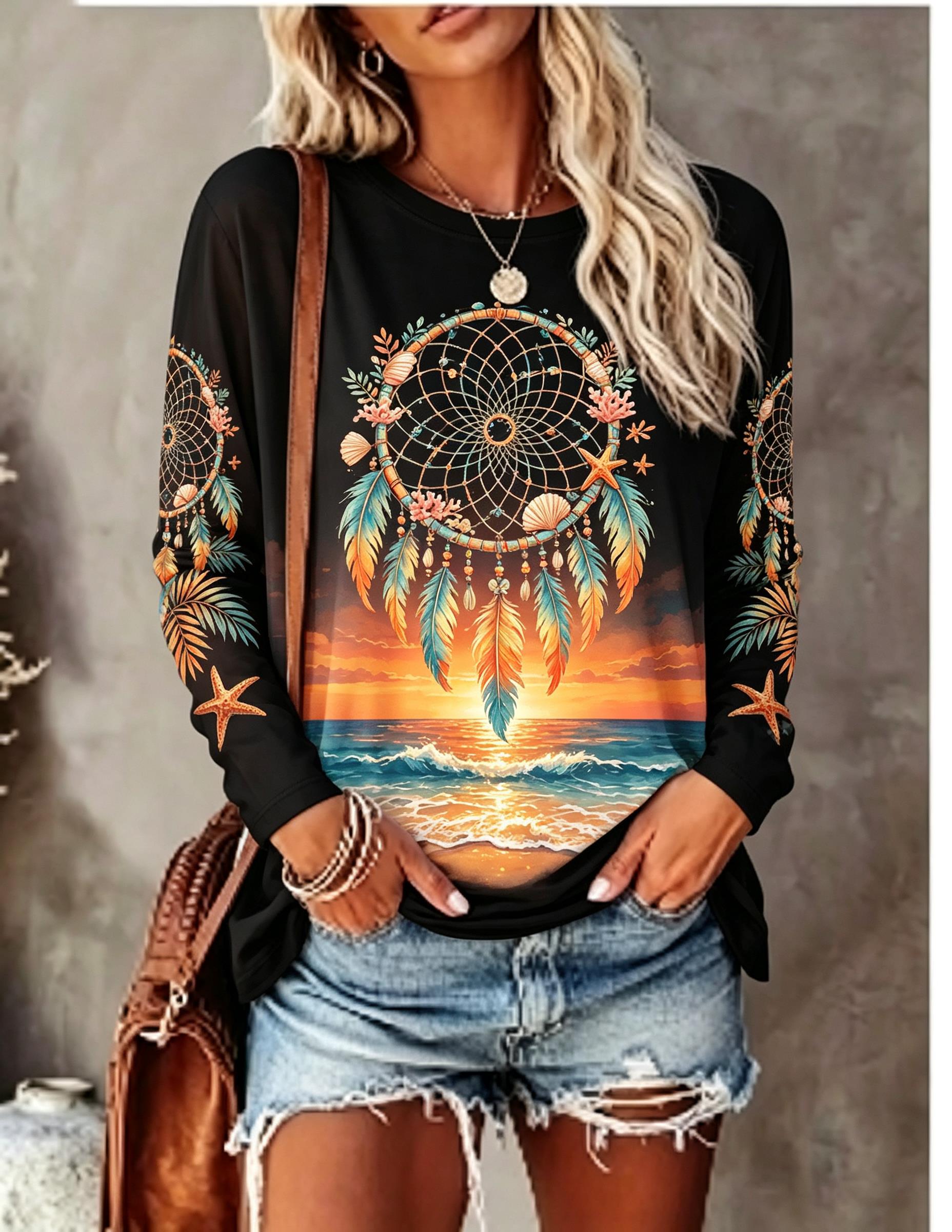 Women's Crew Neck Long Sleeve  - Wallpaper ulasan dan harga