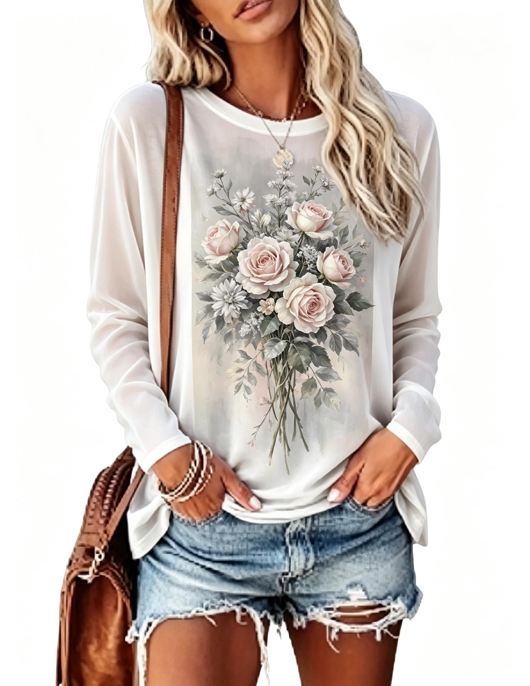 Women Long Sleeve T‑Shirt Vint - Wallpaper ulasan dan harga