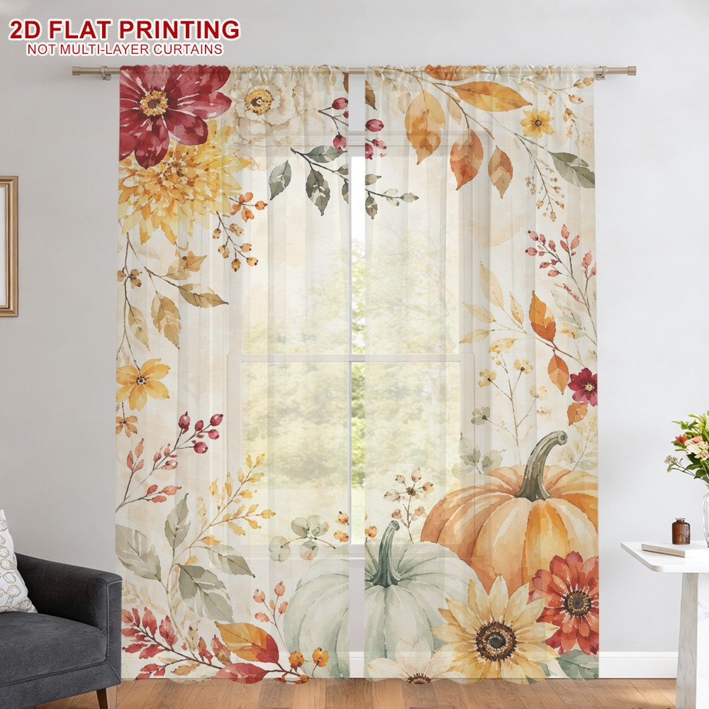 2PCS Thanksgiving Fall Sheer C - Curtain Rods ulasan dan harga