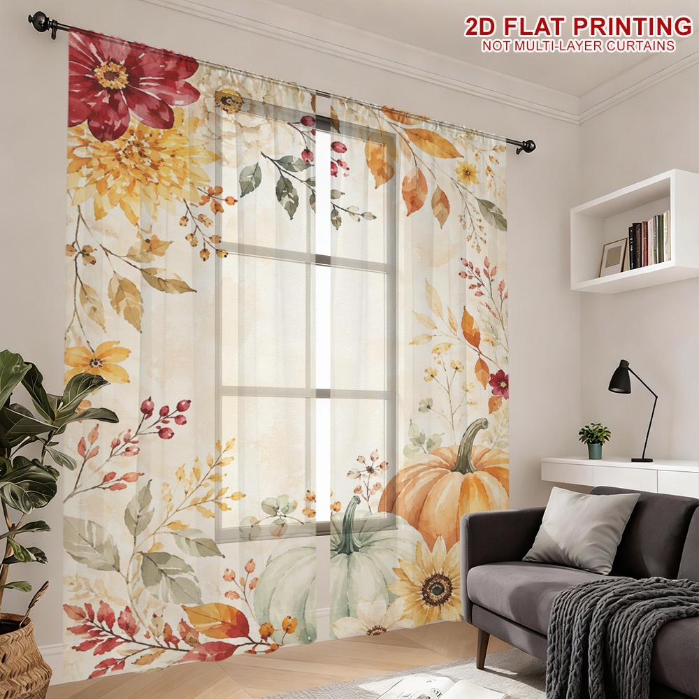 2PCS Thanksgiving Fall Sheer C - Curtain Rods ulasan dan harga