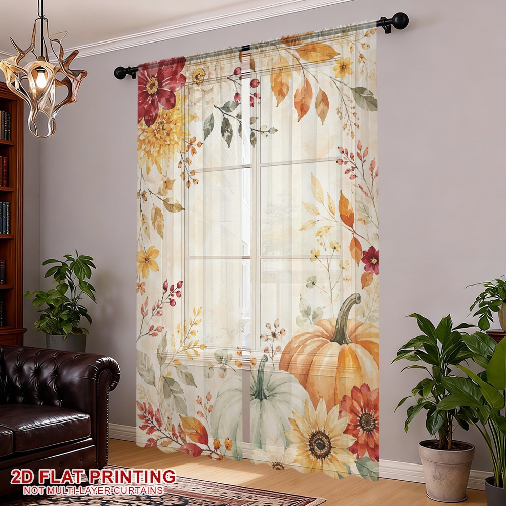 2PCS Thanksgiving Fall Sheer C - Curtain Rods ulasan dan harga