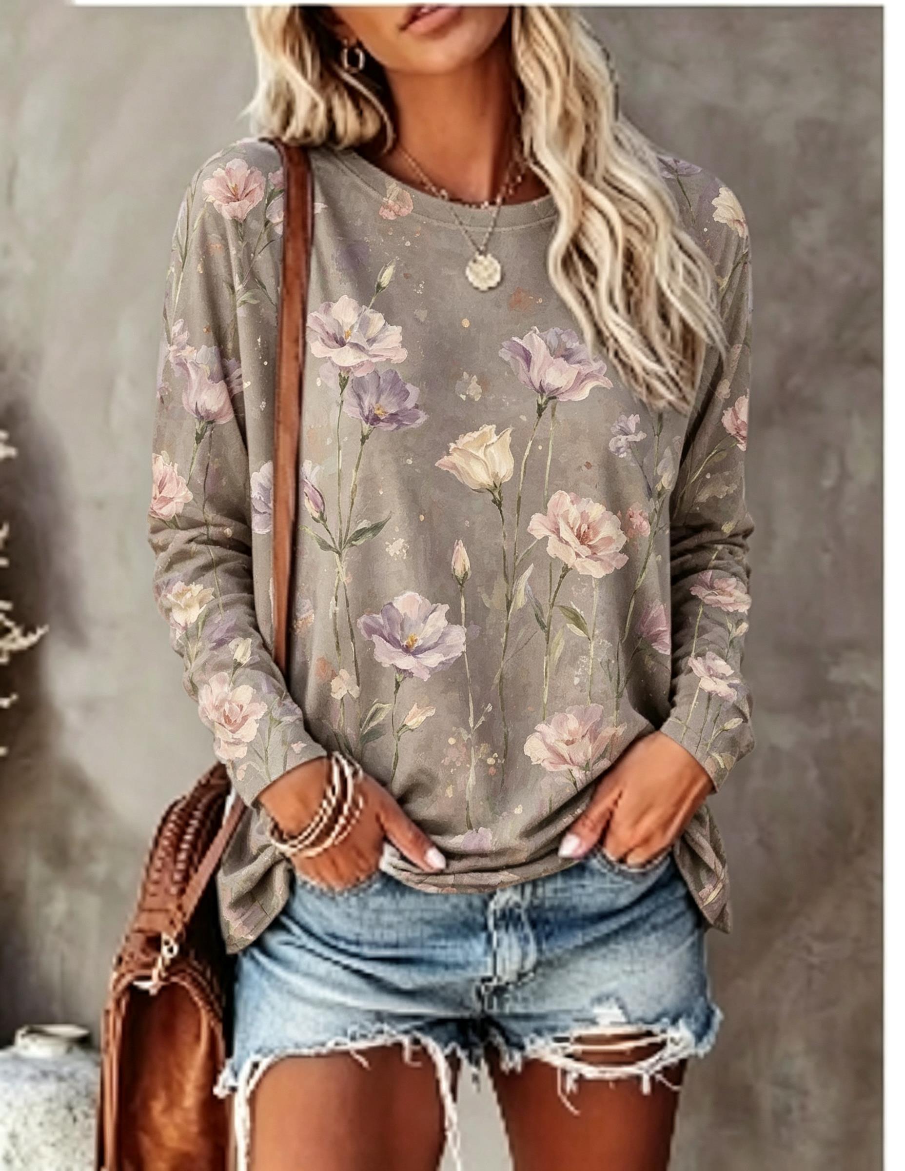 Women Long Sleeve T‑Shirt Oil  - Wallpaper ulasan dan harga