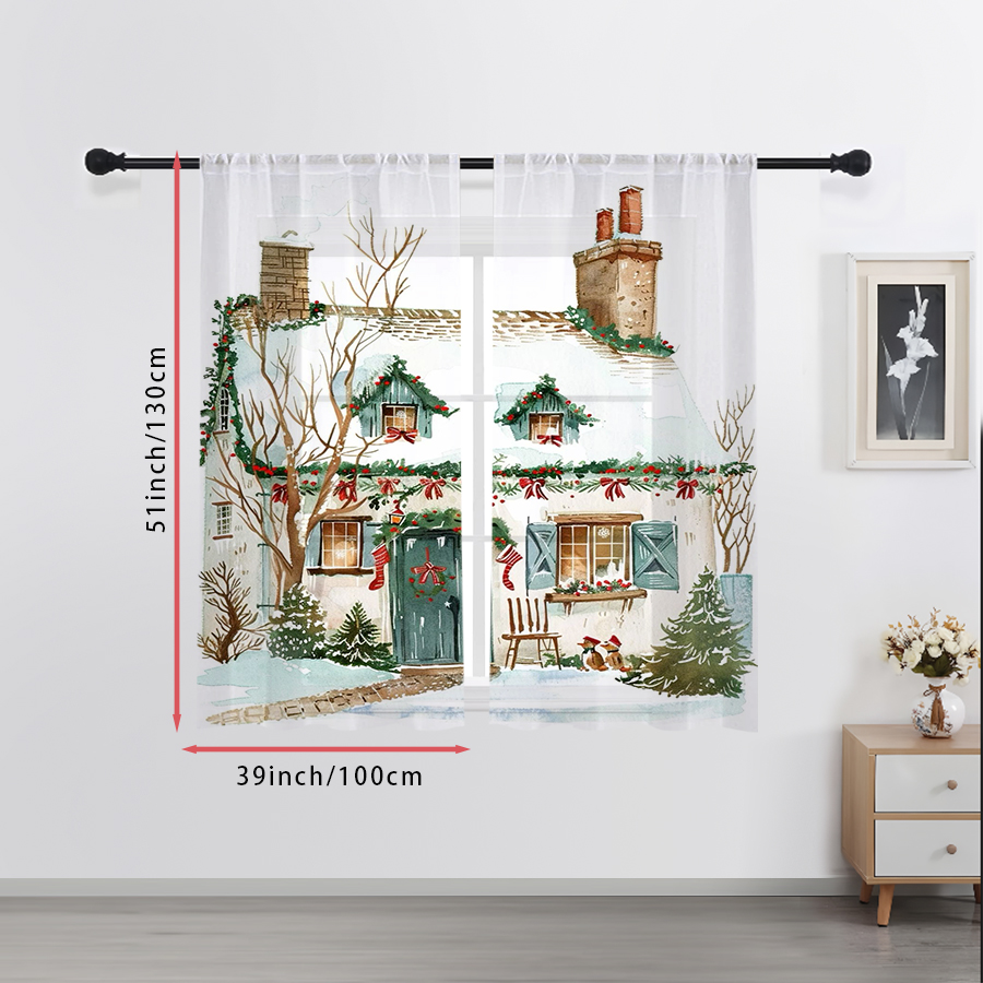 2PCS Christmas Winter Sheer Cu - Curtain Rods ulasan dan harga