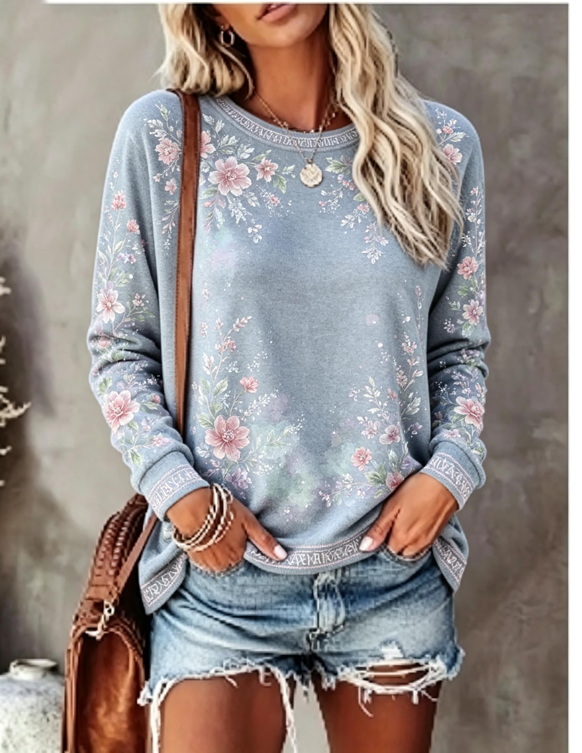 Women Crew Neck Long Sleeve T‑ - Wallpaper ulasan dan harga